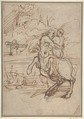 Hercules, Nessus the Centaur, and Deianeira, from "The Labors of Hercules", Anonymous, Italian, Roman-Bolognese, 17th century  Italian, Pen and brown ink over black chalk on light tan paper