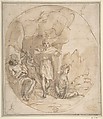 Orpheus, Anonymous, Italian, Roman-Bolognese, 17th century  Italian, Pen and brown ink, brush and brown wash, over black chalk on light brown paper; squared for transfer in leadpoint or black chalk; oval framing outline in pen and brown ink