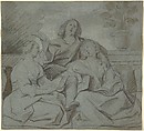 A Youth and Two Girls Singing, Jacob Jordaens Flemish, Black chalk, brush and brown wash, heightened with white