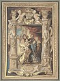 The Presentation in the Temple, with a Design for a Sculpted Frame, Jacob Jordaens Flemish, Brush and brown ink, watercolor, gouache, heightened with white and yellow gouache