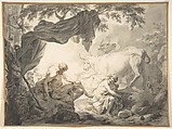 Mercury Rescuing Io from Argus, from "The Metamorphoses of Ovid", Godfried Maes  Flemish, Black chalk, pen and brown ink, brown and gray wash