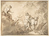 Jupiter and Io, disguised as a white heifer, from "The Metamorphoses of Ovid", Godfried Maes  Flemish, Black chalk, pen and brown ink, brown and gray wash