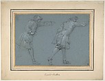 Study of Two Soldiers Swordfighting, Adam Frans van der Meulen  Flemish, Black and white chalk, heightened with cream-colored gouache, on blue paper