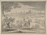 Louis XIV at the Siege of Tournai, Seen from the North-East (June 21–25, 1667), Adam Frans van der Meulen (Flemish, Brussels 1632–1690 Paris), Black chalk, brush and gray wash; framing lines in pen and black ink