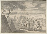 Louis XIV at the Siege of Douai, Seen from the South-East (July 1–6, 1667), Adam Frans van der Meulen (Flemish, Brussels 1632–1690 Paris), Black chalk, brush and gray wash; framing lines in pen and black ink