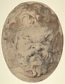 Head of a Satyr (Silenus), Peter Paul Rubens Flemish, Black chalk and brush and brown wash