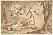 Venus Discovering the Death of Adonis, Anonymous, Dutch, 17th century ? Dutch, Pen and brown ink, brush and brown wash, heightened with white bodycolour, over a sketch in black chalk; framing lines in pen and brown ink