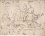 Virgin and Child with Infant St. John the Baptist, Anonymous, Italian, 17th century  Italian, Black chalk