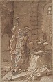 Vulcan, Anonymous, Italian, Roman-Bolognese, 17th century  Italian, Pen and brown ink, brush and brown wash over red chalk, highlighted with lead white