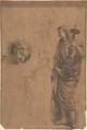 Studies: Figure Holding a Candlestand, Woman with Left Arm Extended, Head Looking Down towards the Right, Kneeling Woman, Anonymous, Italian, Roman-Bolognese, 17th century  Italian, Black chalk