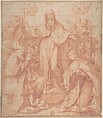 Madonna of Mercy, Anonymous, Italian, Roman-Bolognese, 17th century Italian, Red chalk on cream paper; squared in red chalk