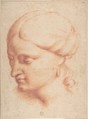 Head of a Woman, Anonymous, Italian, Roman-Bolognese, 17th century  Italian, Red chalk, traces of black chalk; reworked counterproof