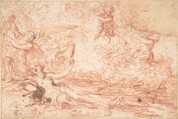 Mythological Scene, Anonymous, Italian, Bolognese, 17th century Italian, Red chalk on cream paper
