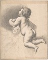 Cherubs, Anonymous, Italian, Roman-Bolognese, 17th century Italian, Black chalk, stumped, with a few white highlights on light brown paper; framing lines in pen and brown ink