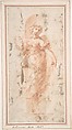 Allegorical Figure with Wreath, Anonymous, Italian, Roman-Bolognese, 17th century Italian, Red and black chalk and red wash on cream paper