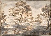 Landscape with Bridge, Anonymous, Italian, 17th century Italian, Pen and brown ink, brush with brown and gray wash