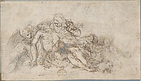 Pietà, Anonymous, Italian, Bolognese, 17th century Italian, Pen and brown ink, brush and brown wash, over traces of charcoal on light brown paper