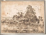 Landscape, Anonymous, Italian, Roman-Bolognese, 17th century Italian, Pen and brown ink on cream paper