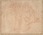 Diana and Attendants?, Anonymous, Italian, Roman-Bolognese, 17th century Italian, Red chalk on light brown paper