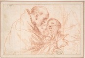 Man and Boys, Anonymous, Italian, Roman-Bolognese, 17th century Italian, Red chalk on cream paper