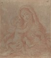Madonna and Child, Anonymous, Italian, Roman-Bolognese, 17th century Italian, Red chalk on cream paper, darkened to gray. Reworked counterproof?