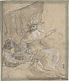 The Finding of Moses, Anonymous, Italian, Roman-Bolognese, 17th century Italian, Brush and brown wash over black chalk, highlighted with white gouache on blue-brown paper, faded to light tan