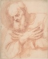 Old Bearded Man in Three-Quarter View with Hands Crossed Over His Chest, Anonymous, Italian, Roman-Bolognese, 17th century  Italian, Red chalk on light tan paper