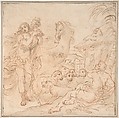 Erminia and the Shepherds (a scene from Torquato Tasso's Gerusalemme Liberata), Anonymous, Italian, 17th century, Pen and brown ink, brush and brown wash, over red chalk on light tan paper