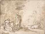 Scene with Apollo? Orpheus?, Anonymous, Italian, Roman-Bolognese, 17th century  Italian, Pen and brown ink, brush and brown wash over black chalk on cream paper