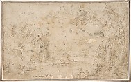 Landscape with Ruins, Anonymous, Italian, Roman-Bolognese, 17th century  Italian, Pen and brown ink, brush and brown wash, on light tan paper