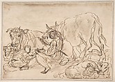 Figures with Cattle, Anonymous, Italian, Roman-Bolognese, 17th century  Italian, Pen and brown ink, brush and brown wash, on light tan paper