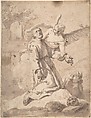 Saint Francis, Anonymous, Italian, 17th or 18th century  Italian, Pen and brown ink, brush and brown wash on cream colored laid paper.  Remains of framing outlines in brown ink along left, bottom, and right edges