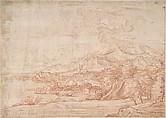 Landscape, Anonymous, Italian, Roman-Bolognese, 17th century Italian, Red chalk, brush and brown wash on cream paper