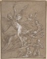Angels and Putti, Anonymous, Italian, Roman-Bolognese, 17th century  Italian, Pen and brown ink over traces of black chalk?, highlighted with white gouache on brown paper