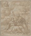 Death of a Saint, Anonymous, Italian, Roman-Bolognese, 17th century  Italian, Pen and brown ink, brush and brown wash over charcoal on light tan paper