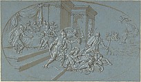 Fight Between Perseus And Phineus in the Palace of Cephus, Bernard Picart (?) French, Pen and brown ink, brush and brown wash, heightened with white