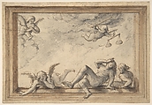 Design for a ceiling with an allegory of Justice, Hendrik-Frans Verbruggen Flemish, Pen and brown ink, graphite, brush and gray and brown wash