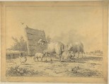 Sheep in a Landscape, Eugène-Joseph Verboeckhoven Belgian, Black and white chalk on tracing paper