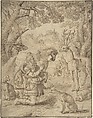 The Vision of St. Eustace, Anonymous, Flemish, 17th century  Flemish, Pen and brown ink, brush and brown wash; framing lines in pen and brown ink