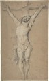 Christ on the Cross; verso: St. Jerome Reading by Candlelight, and Sketch of Male Torso (?), After Anthony van Dyck (Flemish, Antwerp 1599–1641 London), Recto and verso: black and white chalk