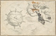 Cupid Shooting Arrows at the World Globe, Otto van Veen  Netherlandish, Brush and gray ink, over black chalk, white gouache; framing lines in pen and brown ink, probably by a later hand; incised for transfer
