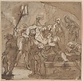 Entombment of Christ, Anonymous, Italian, Roman-Bolognese, 17th century Italian, Pen and brown ink, brush and brown wash over black chalk? on cream paper