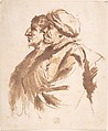 Two Men, Depicted Half-Length, in Profile, Guercino (Giovanni Francesco Barbieri)  Italian, Pen and brown ink, brush and brown wash, over traces of black chalk, on cream paper