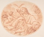 Male Saint in Ecstasy, Anonymous, Italian, Roman-Bolognese, 17th century  Italian, Red chalk on cream paper.<br/>Oval format