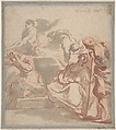 Scene with Woman and Child, and Beggar, Anonymous, Italian, Roman-Bolognese, 17th century  Italian, Red chalk, brush and red and gray wash, on blue paper, faded to light brown