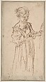 Figure of a Girl, Anonymous, Italian, Roman-Bolognese, 17th century  Italian, Pen and brown ink on light tan paper, faded from light blue?, traces of black chalk