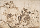 Study of Animals and Figures, Giovanni Benedetto Castiglione (Il Grechetto)  Italian, Pen and brown ink, and brush and brown wash