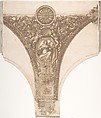 Design for an Ornamental Spandrel, Anonymous, Italian, Roman-Bolognese, 17th century  Italian, Pen and brown ink, brush and brown wash over black chalk