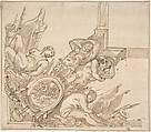 Design for a Corner of a Ceiling, Anonymous, Italian, Roman-Bolognese, 17th century  Italian, Pen and brown ink, brush and brown wash, over black chalk