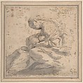 Mother and Children (Charity?), Anonymous, Italian, Roman-Bolognese, 17th century  Italian, Pen and brown ink, brush and gray wash, over black chalk on light tan paper